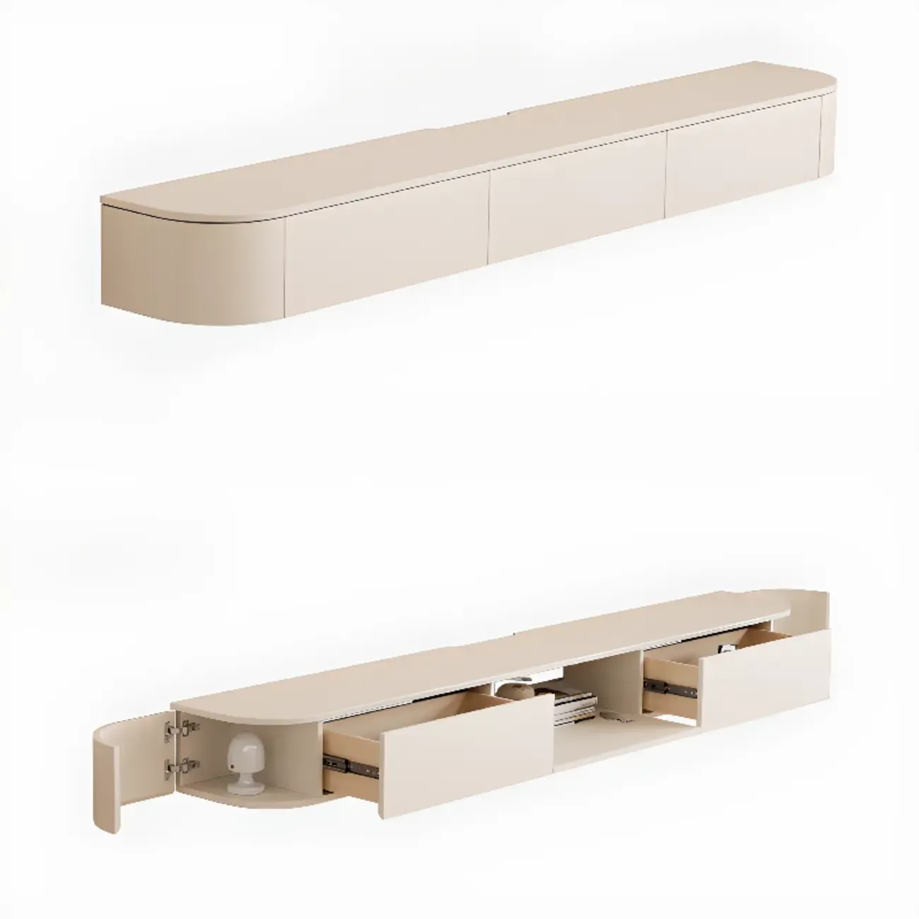 Nut-Brown Modern Wooden Wall-Mounted TV Stand with Light