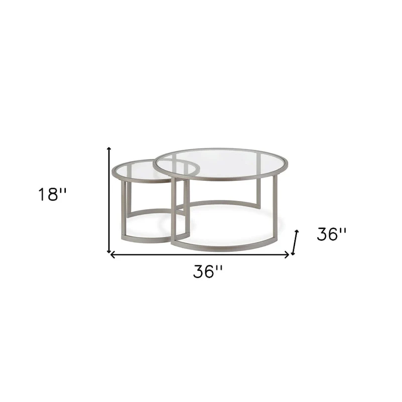 Set of 2 36 Glass And Steel Round Nested Coffee Tables - 36 x 36 x 18