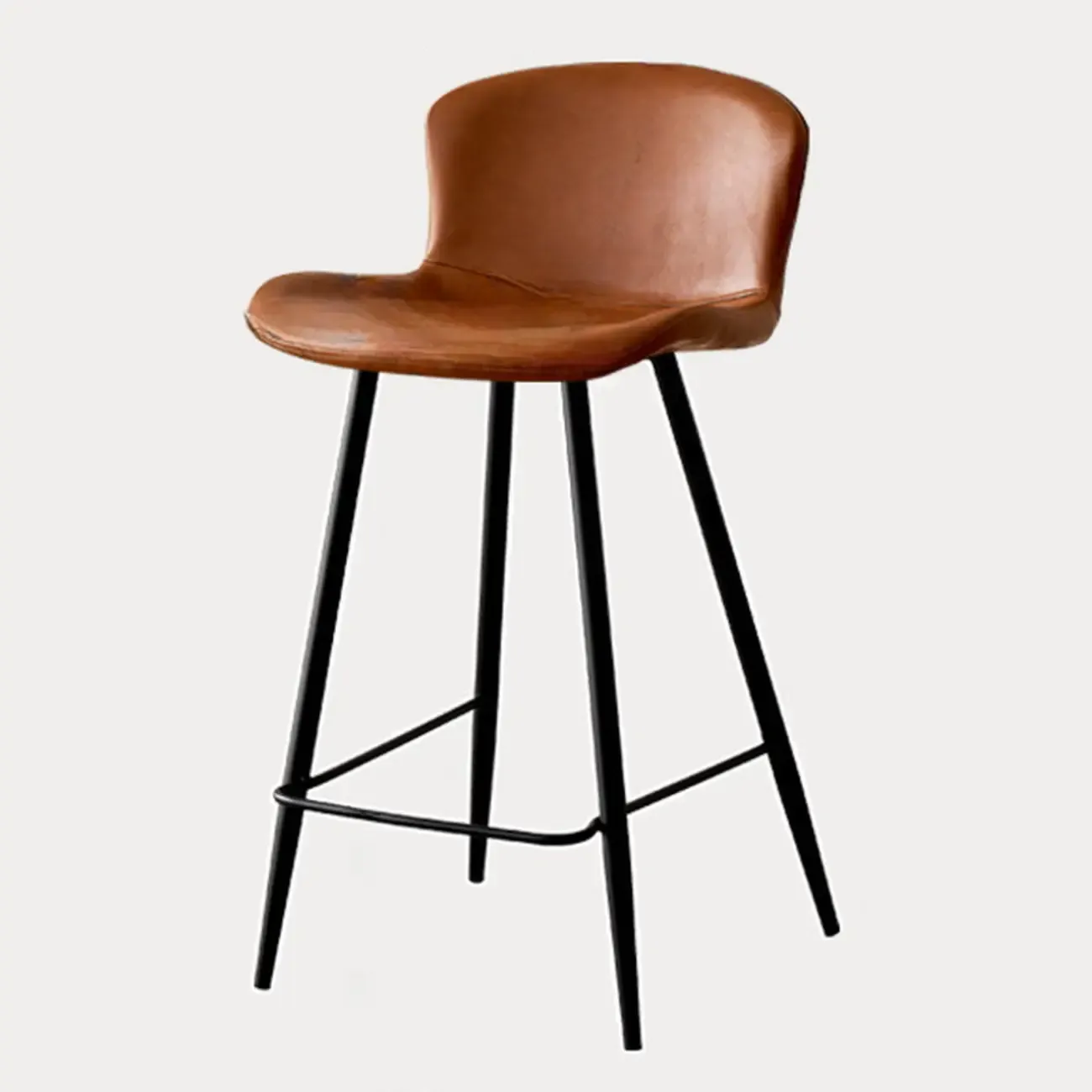 Mid-Century Modern Leather Bucket Bar Stools with Low Back