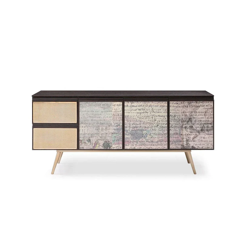 Modrest Phelan Modern Smoked Ash & Brass Buffet