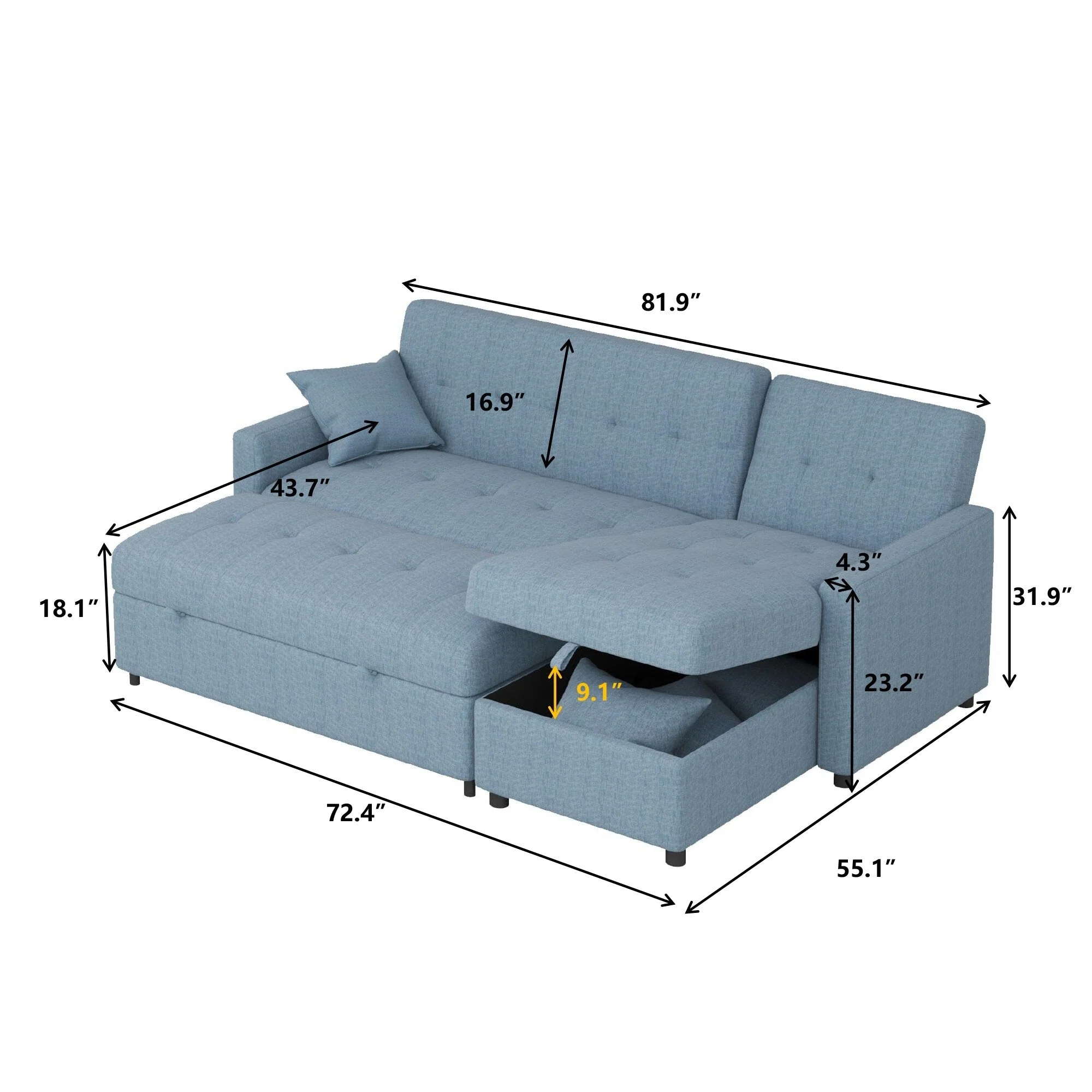 82'' Wide Reversible Sleeper Sofa & Chaise