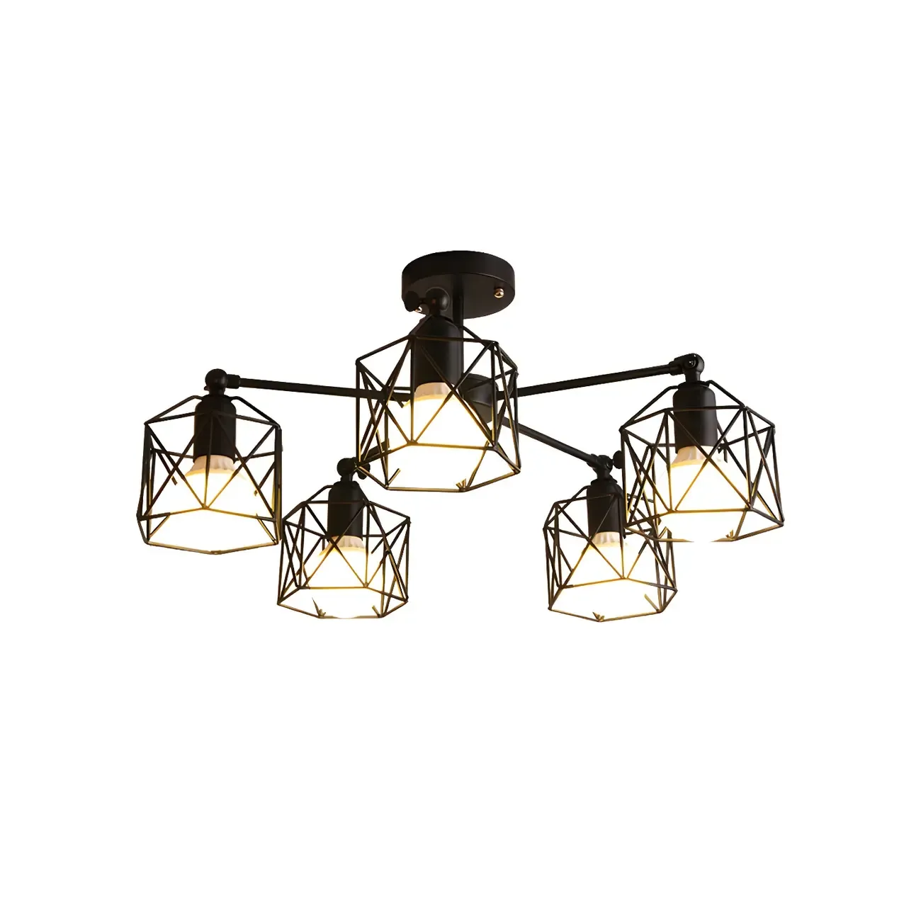 Industrial Black Metal Semi-Flush Ceiling Light in 3/5-Light