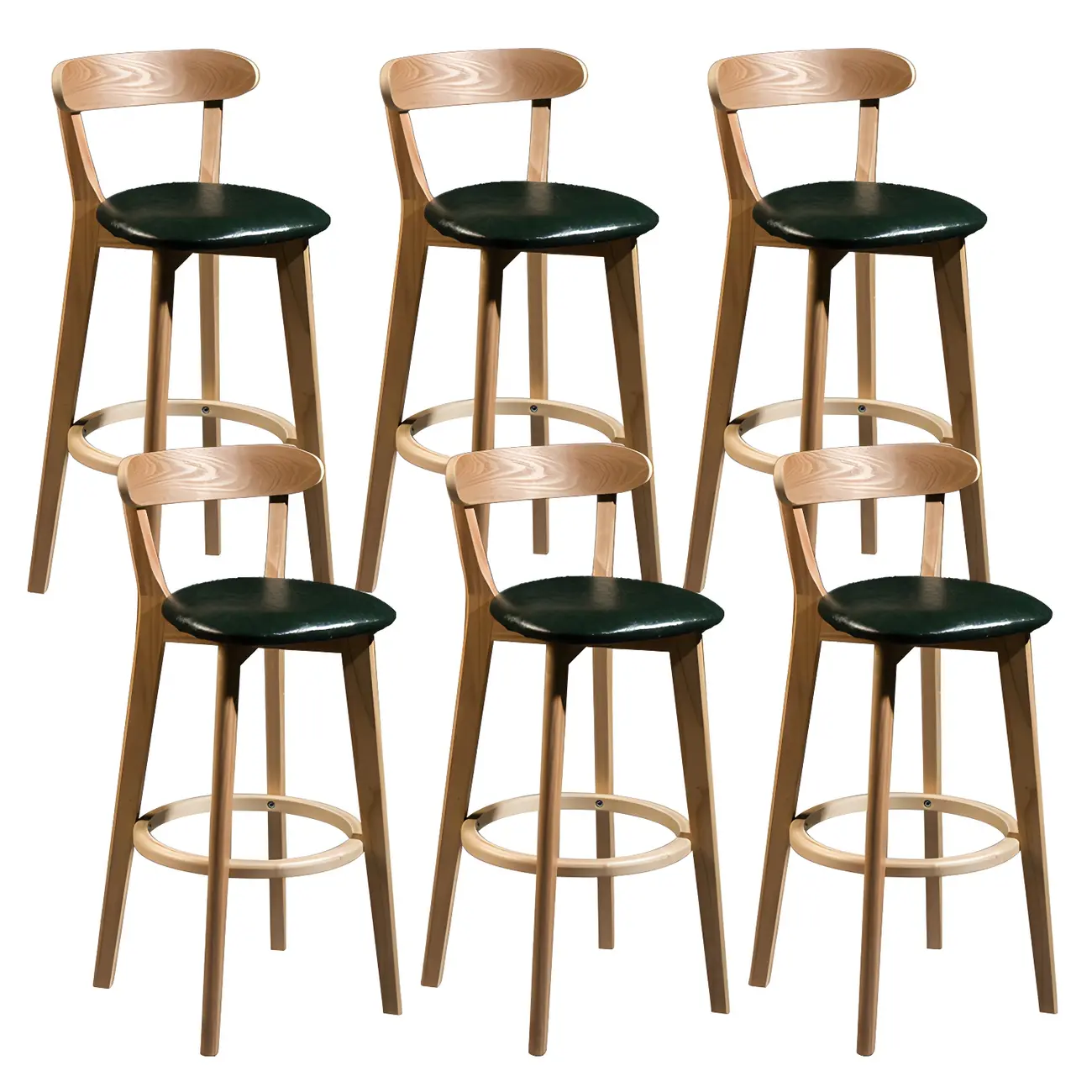 Wooden Upholstered Low Back Bar Height Stools Set of 2