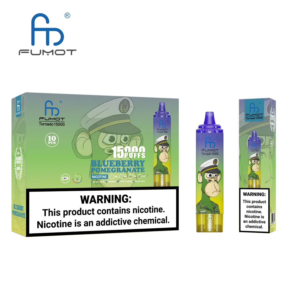 Fumot Tornado 15000 Blueberry Pomegranate – 10er-Displaybox mit Einweg-Vape und Einzelpackung