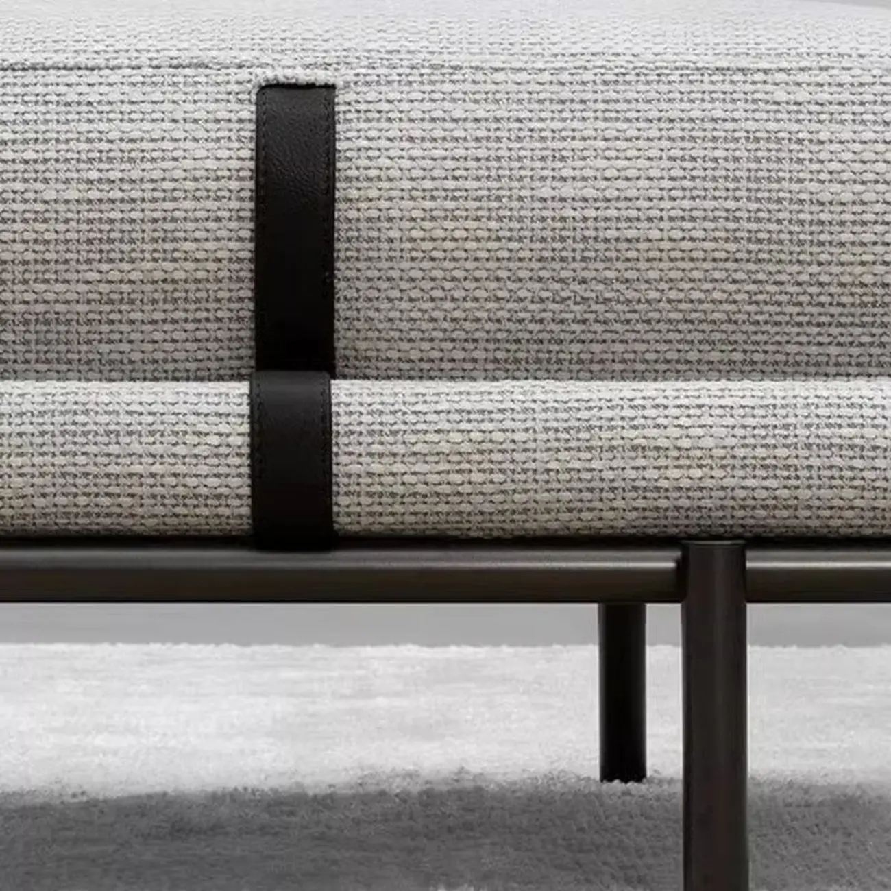 Scandinavian Grey Metal Upholstered Bedroom Bench