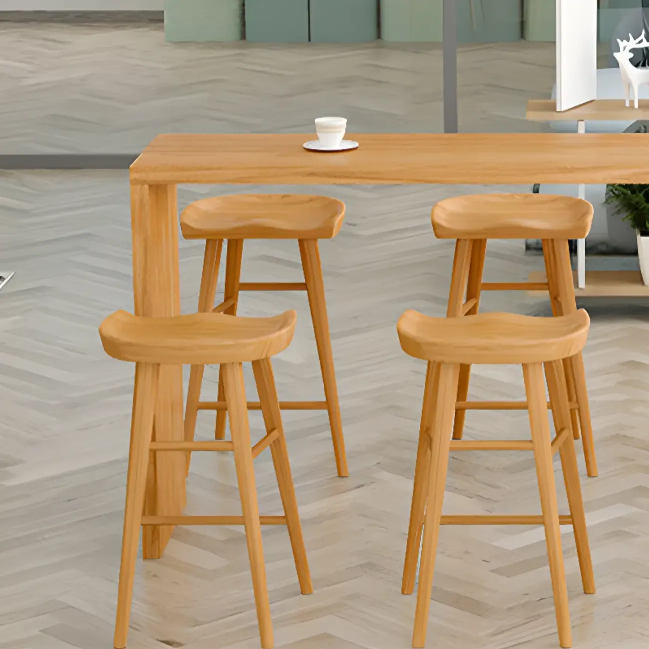 Rectangle Scandinavian Wooden Bar Height Table Double Pedestal