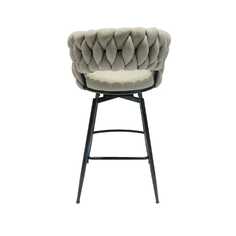 2 Woven Bar Stool,Black Legs No Adjustable Chairs,360 Swivel Upholstered Bar Chair Counter Stool Arm Chairs With Back Footrest