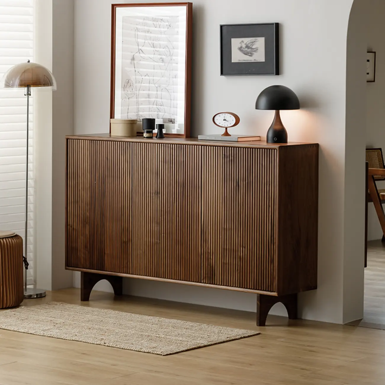 Scandinavian Dark Walnut Solid Wood Shoe Cabinet