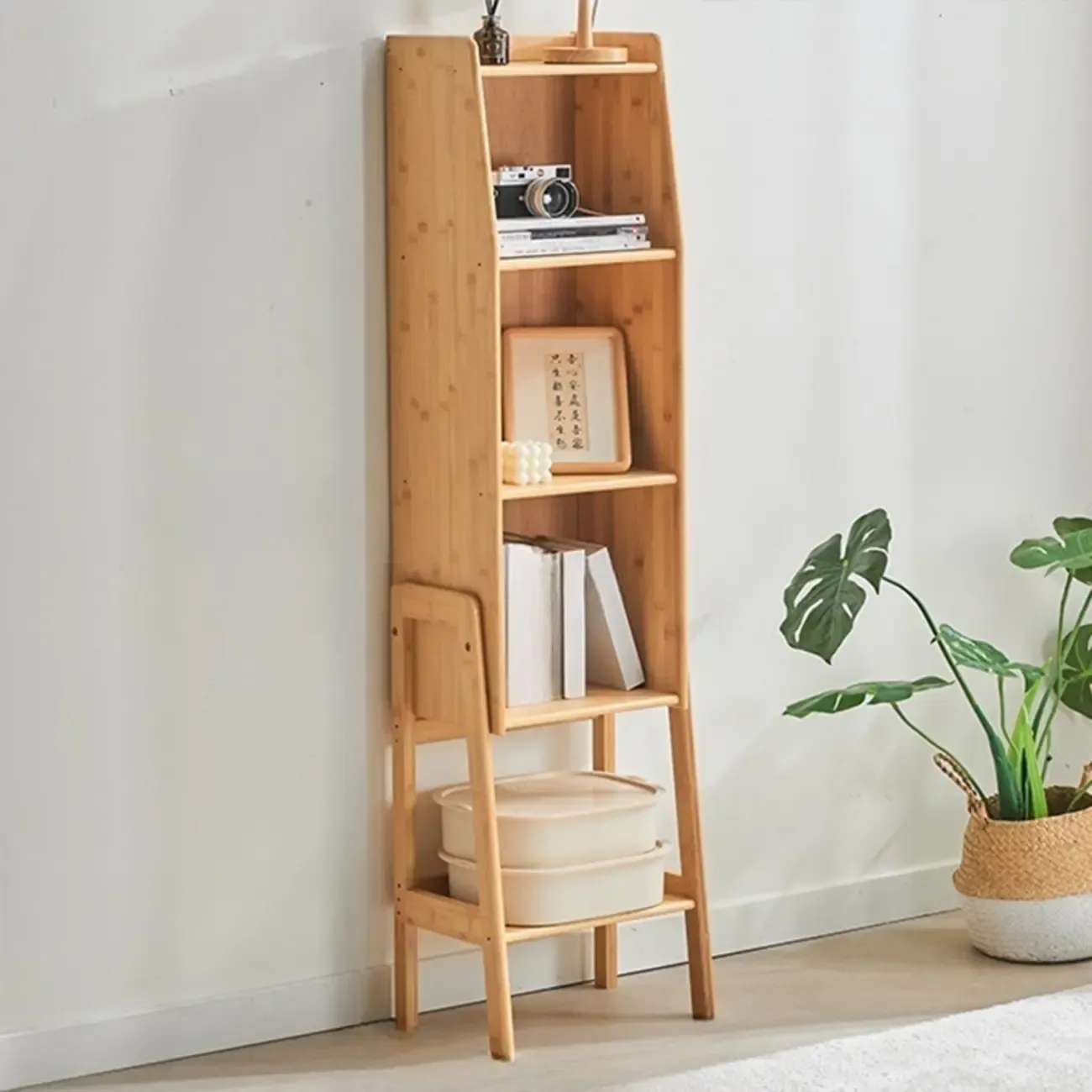 Antique Modern Wood Narrow Ladder Bookcase