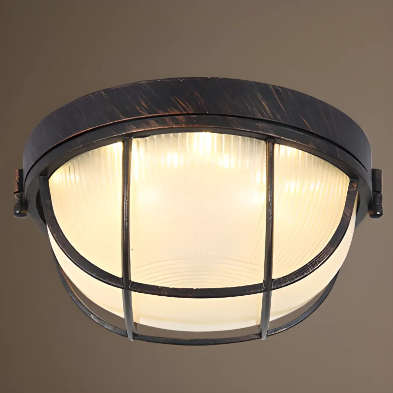 Industrial Black Round Metal LED Flush Ceiling Light
