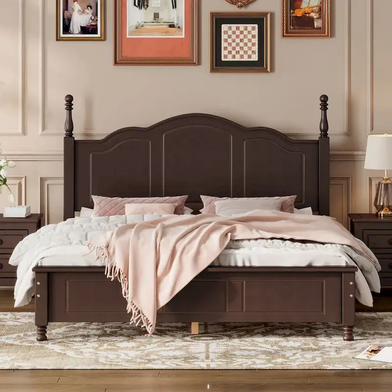 Queen Size Wood Retro Designed Platform Bed