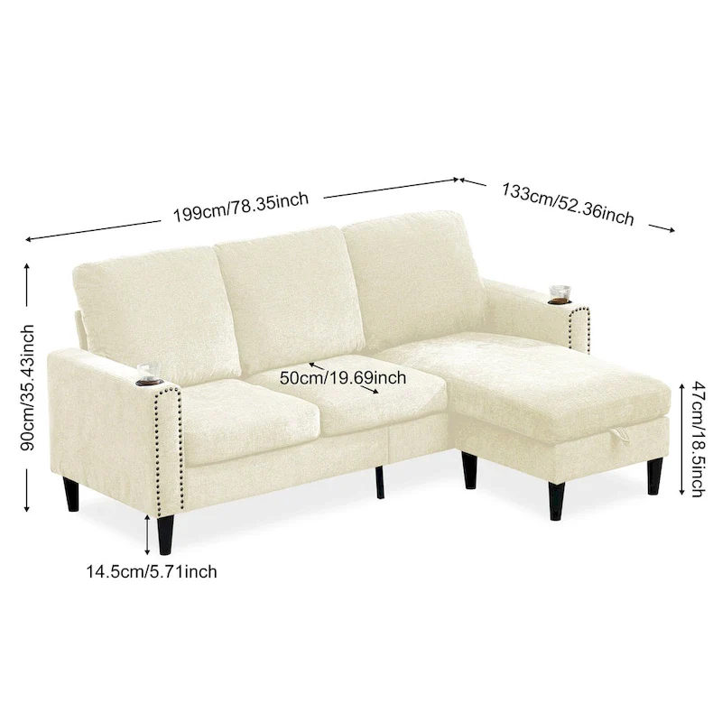 Modern Design Chenille 3 Seat L-Shape Sectional Sofa