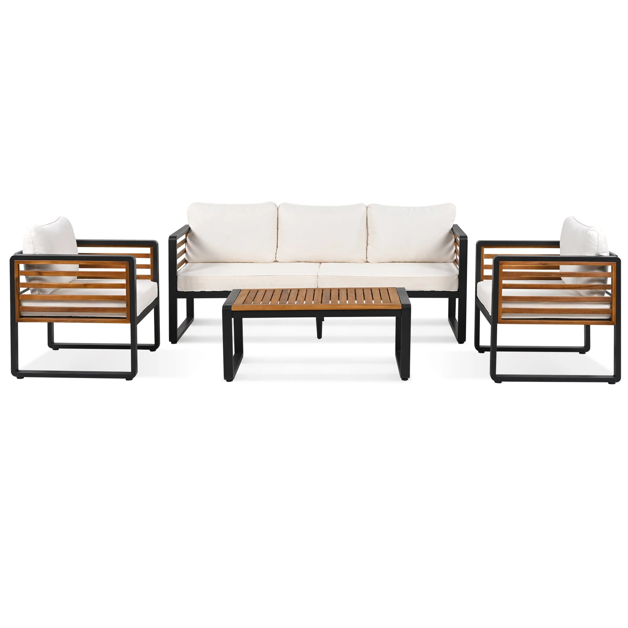 Metal and Wood Frame 4-pieces Outdoor Furniture Sofa Set