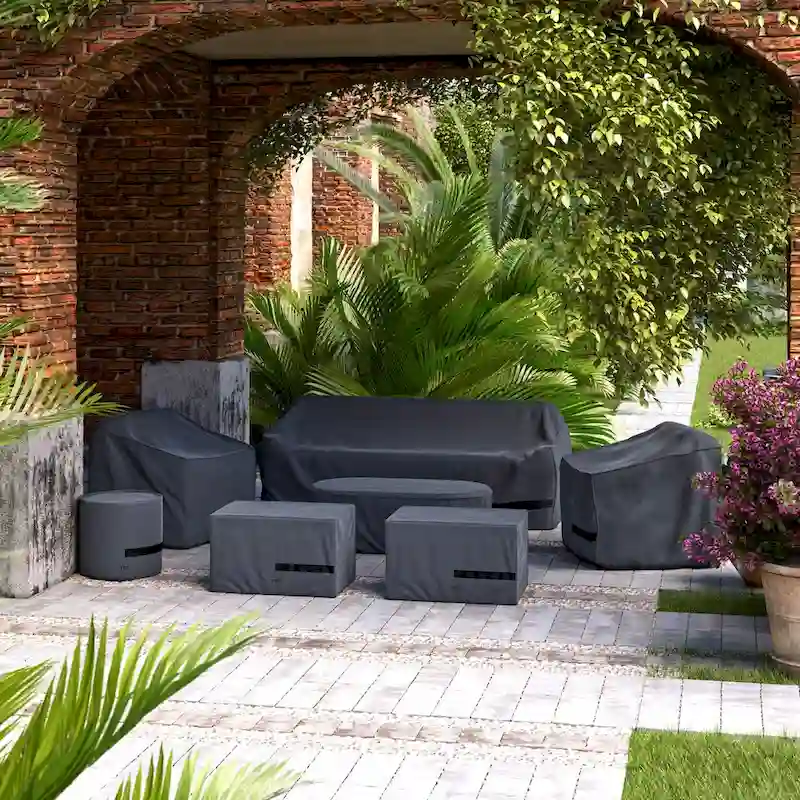 Grantina 7 Piece Polyester Outdoor Patio Club Seating Deluxe Furniture Covers - Grey