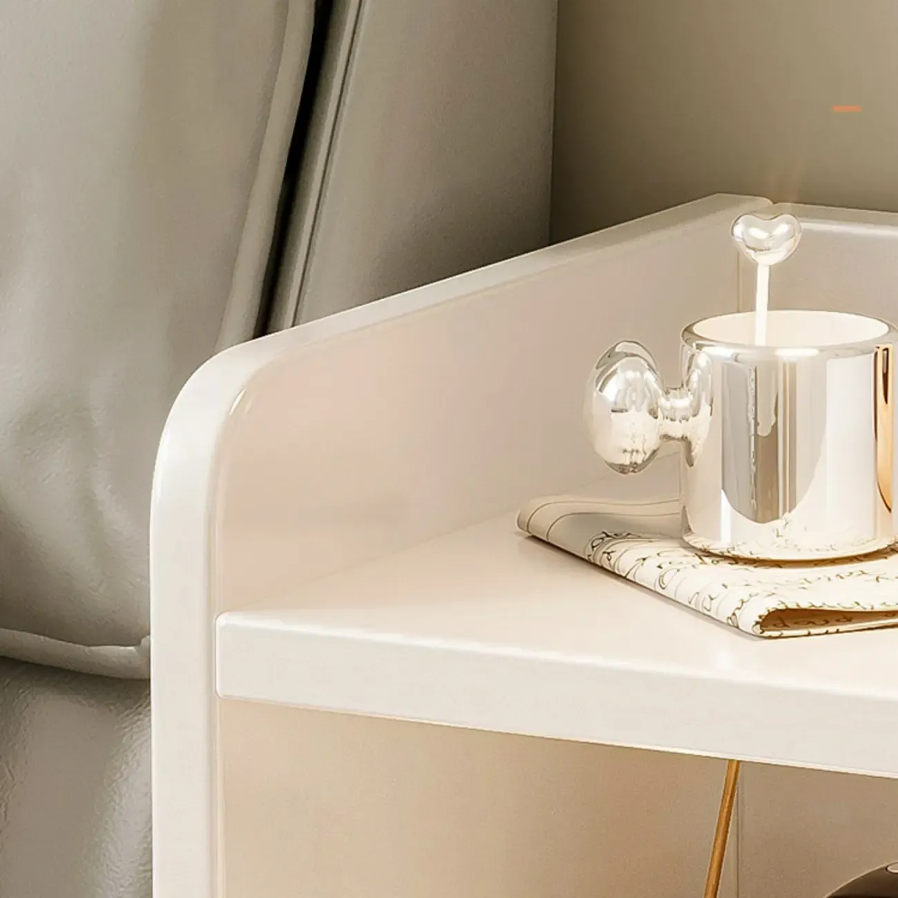 Smart Versatile White Wood Nightstand with Fingerprint Lock