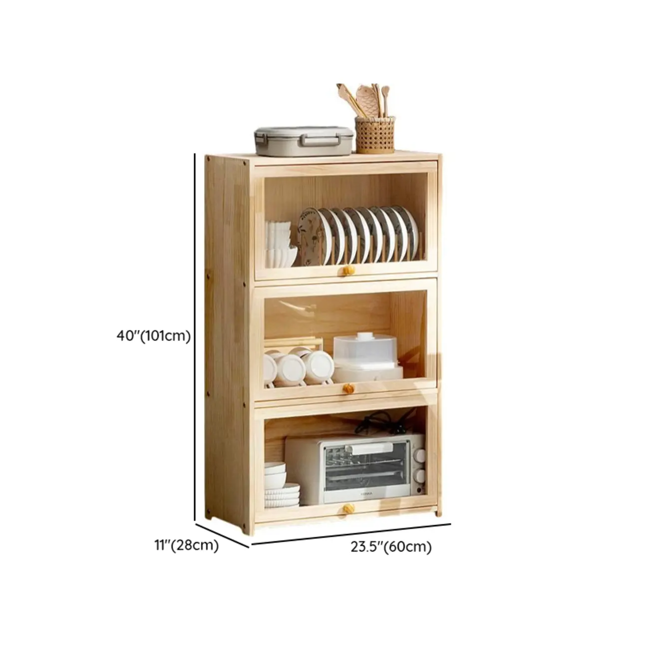 Kitchen Natural Wooden Multi-Shelf China Cabinet