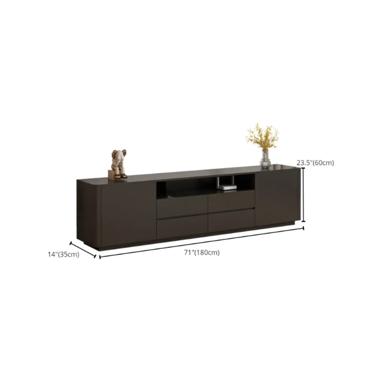 Modern Black Wooden TV Stand with Cable Management