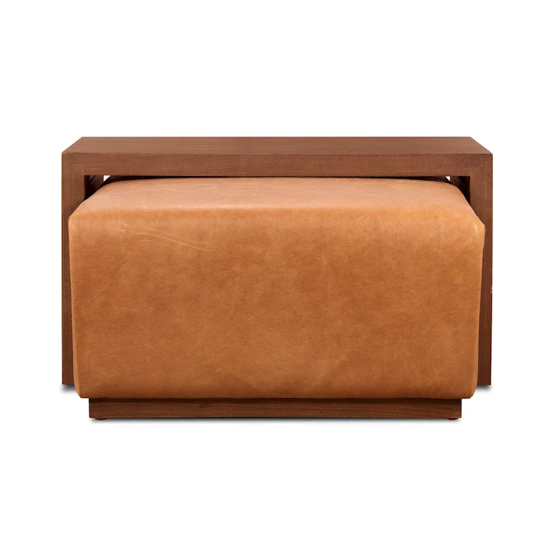 Poly & Bark Jarmo Ottoman with Adjustable Walnut Table - Full Grain Genuine Italian Leather