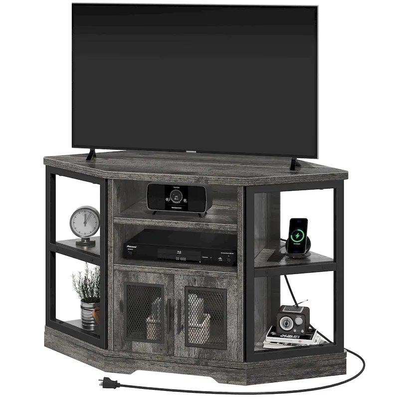 Moasis Farmhouse Corner TV Stand for TVs up to 55 Wood TV Media Console Entertainment Center