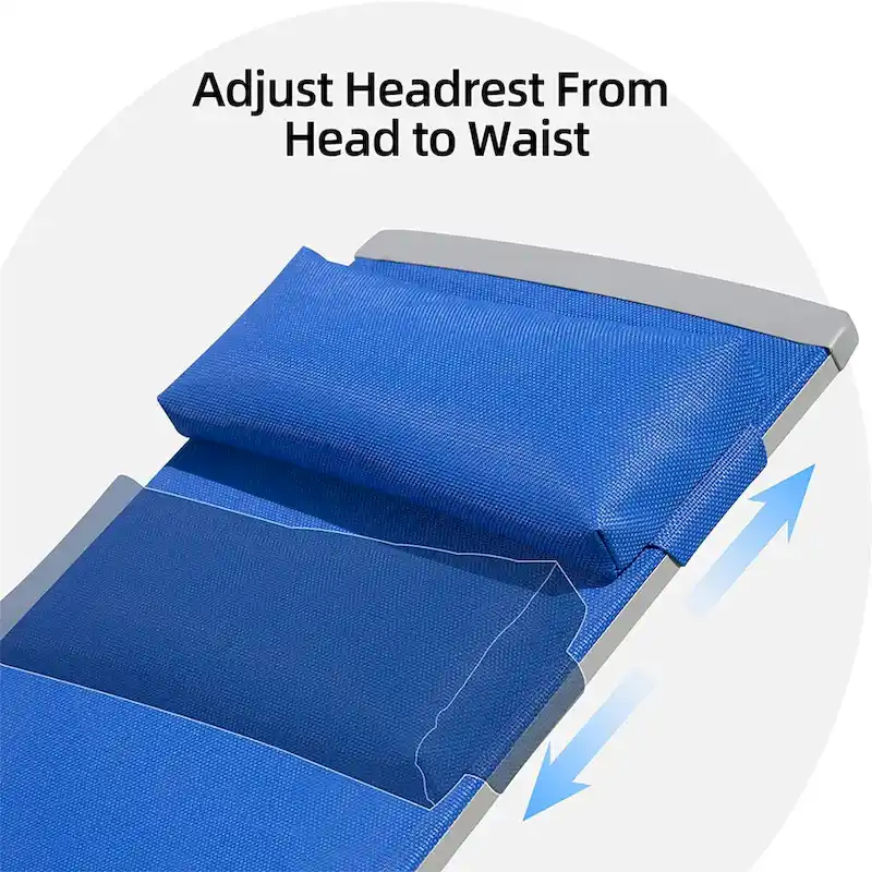 Patio Chaise Lounge Set, 3 Pieces Aluminum Adjustable Pool Lounge Chairs Sunbathing Recliner with Headrest, 1 Table