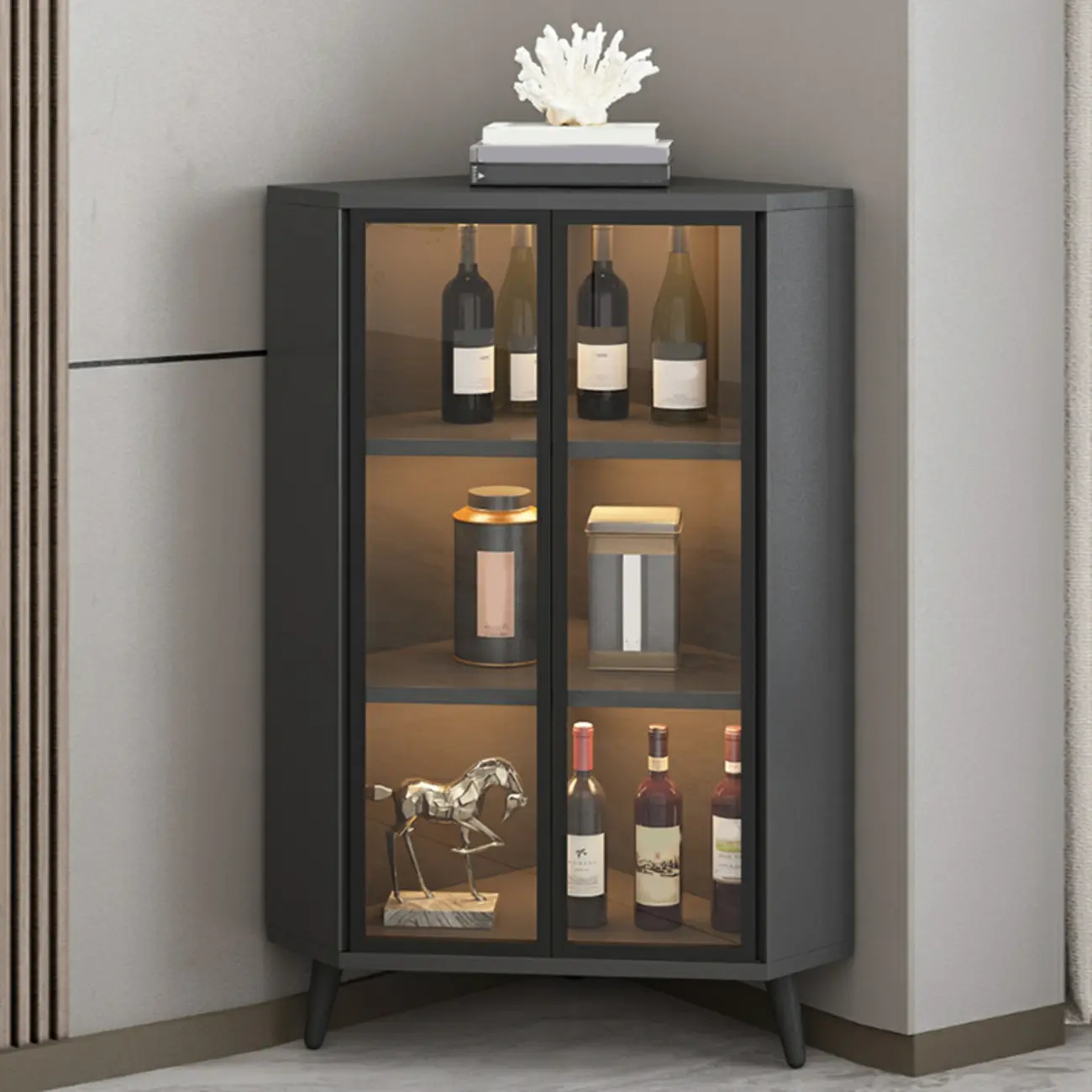 Modern Glam White-Gold Wood Glass Display Cabinet