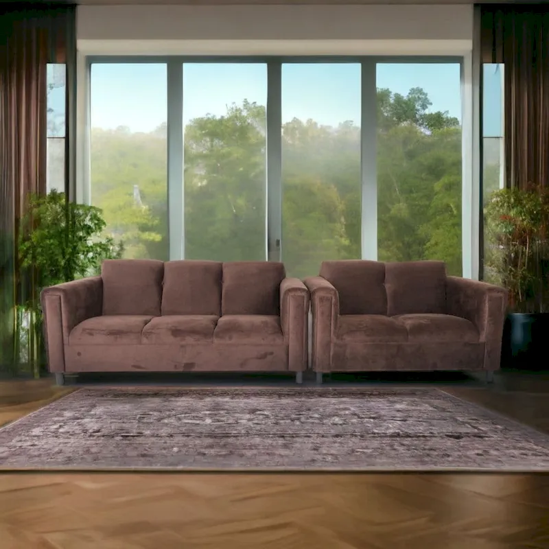 Coast to Coast Sofas Mid Century Modern Loveseat and Sofa Set Solid Wood Frame Upholstered