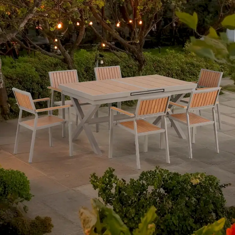 7-Piece Outdoor Extendable Dining Set with Extendable Table and 6 Armrest Chair