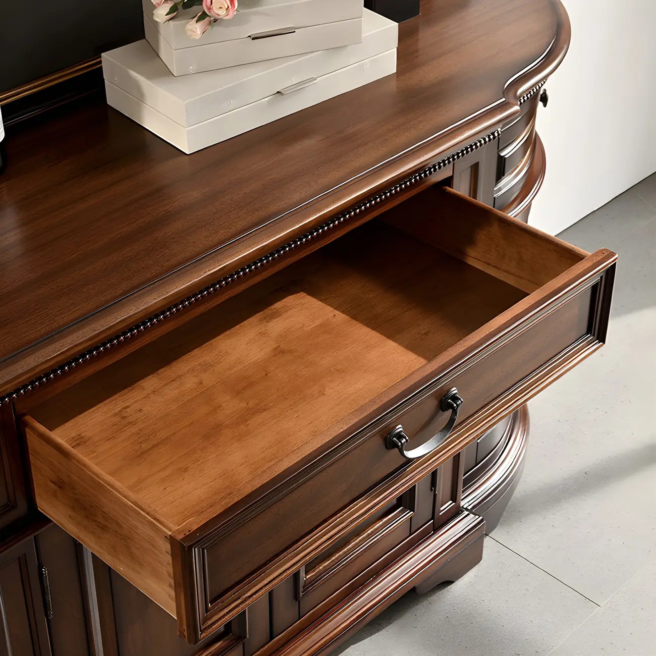 Traditional Brown Wooden Sideboard with Drawers and Cabinets