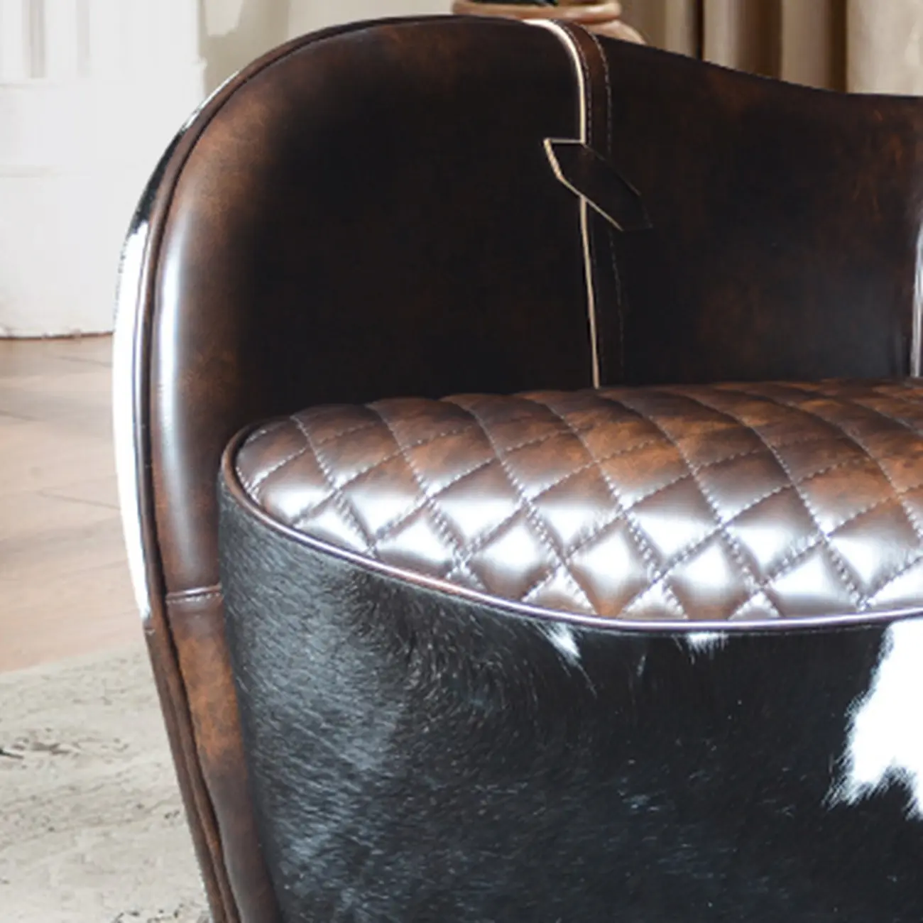 Small Accent Chair Genuine Leather Living Room