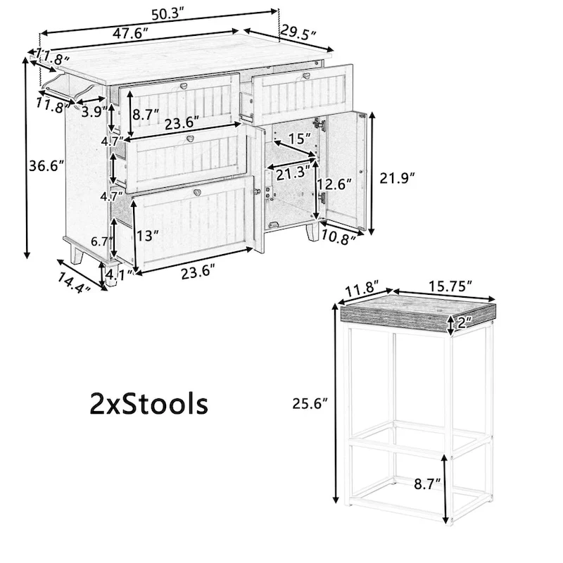 TOPMAX Kitchen Island Set with Drop Leaf and 2 Seatings, Dining Table Set with Adjustable Shelf, Drawers and Towel Rack