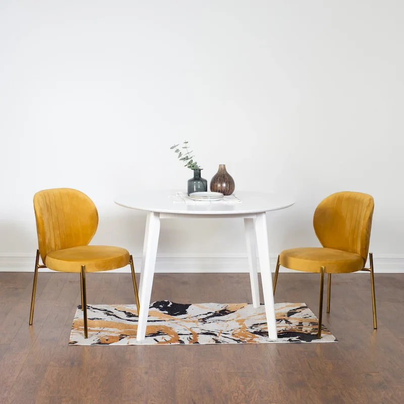 Roundhill Furniture Amoa Contemporary 3-Piece Dining Set, White Round Table and 2 Chairs