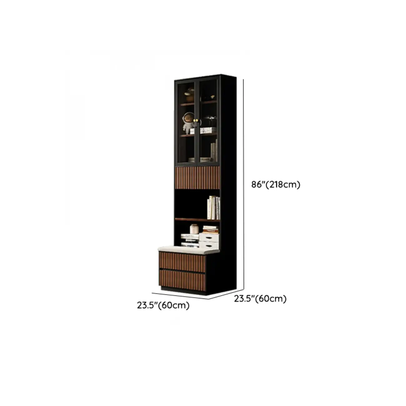 Tall French Country Display Wooden Bookcase with Cushioned Bench