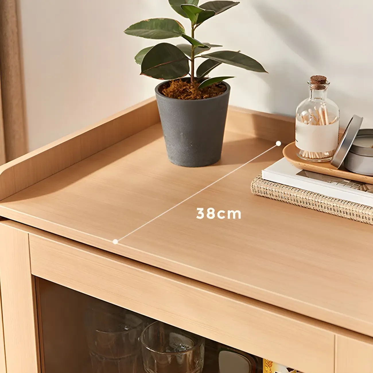 Durable Natural Finish Light Wood and Glass Drawers Dresser