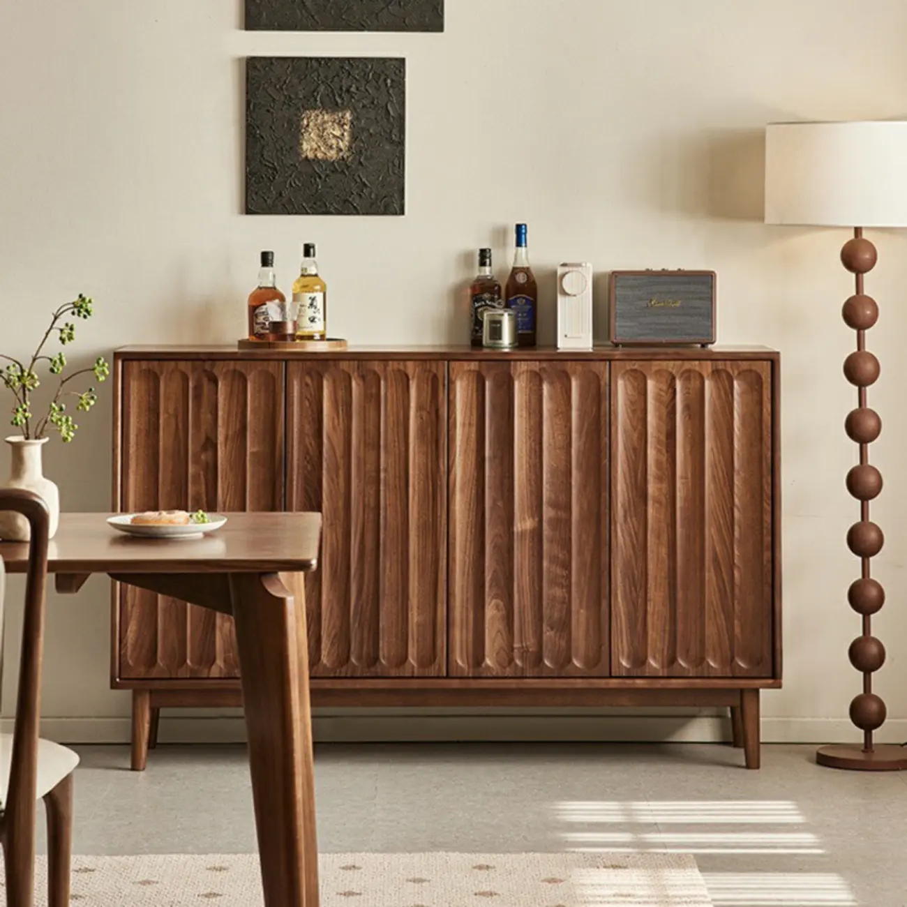 Scandinavian Pine Wood Accent Cabinet in Free-standing