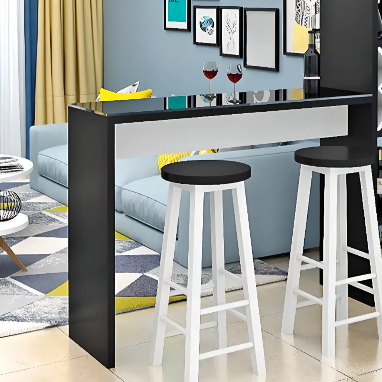 Smoke Tempered Glass Top Pub Table with Open Back Wine Shelf