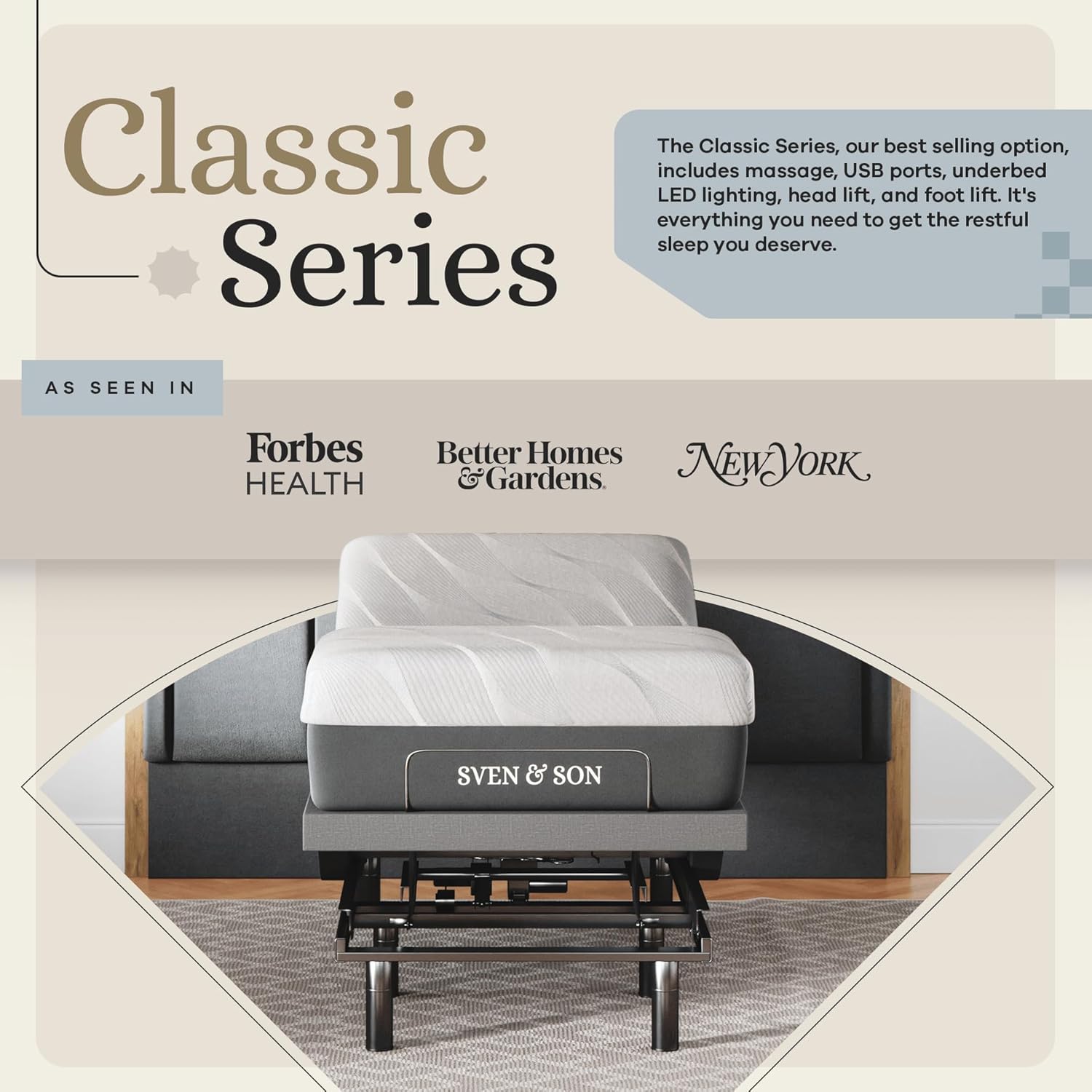 Split king adjustable bed frame with head and foot articulation for customized support.