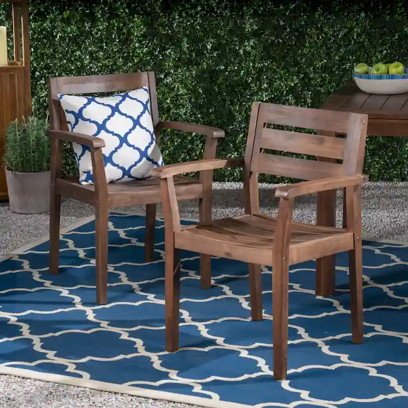 Acacia Wood Patio Dining Chairs Set of 2