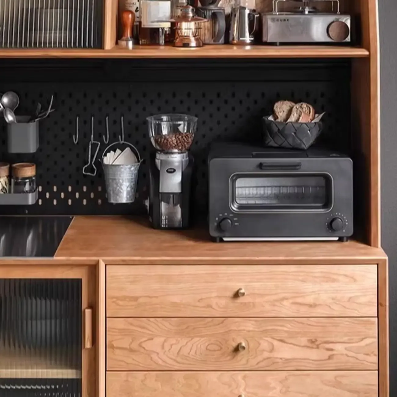 Modern Natural Wood Buffet Cabinet with Cabinets