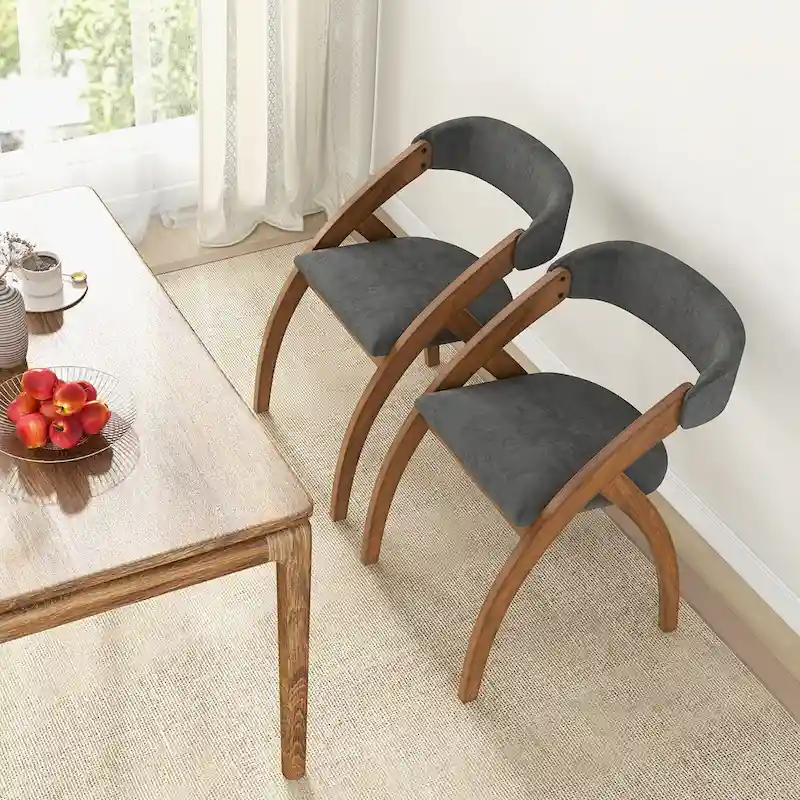Gymax Dining Chair Set of 4 w/ Padded Cushion Curved Back Arched