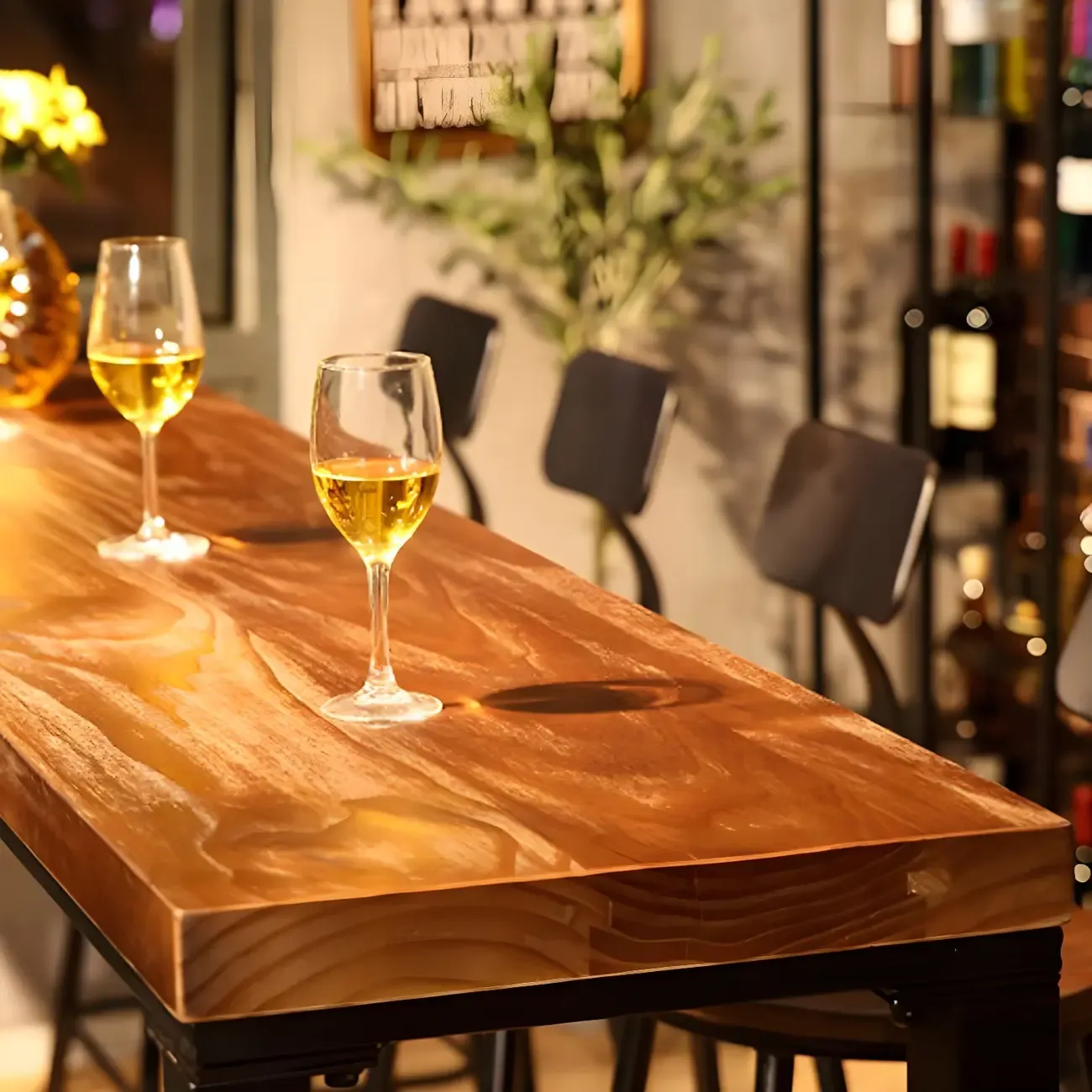 Rectangular Brown Wooden Bar Height Bar Set