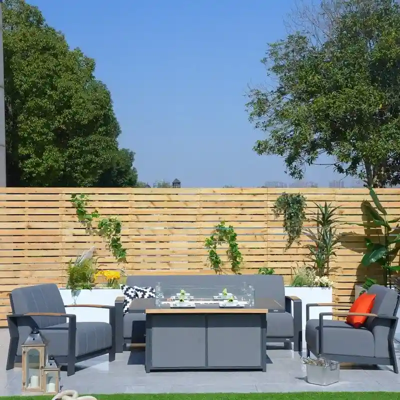 4-Piece Patio Acrylic Conversation Set with Firepit Table and BBQ Grill