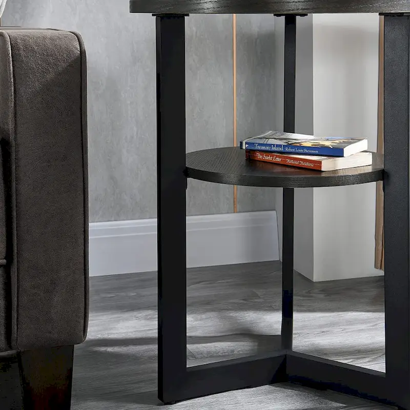 End Table Solid Wood 2-Tier Circle Side Table Nightstand - 19'3 x 24