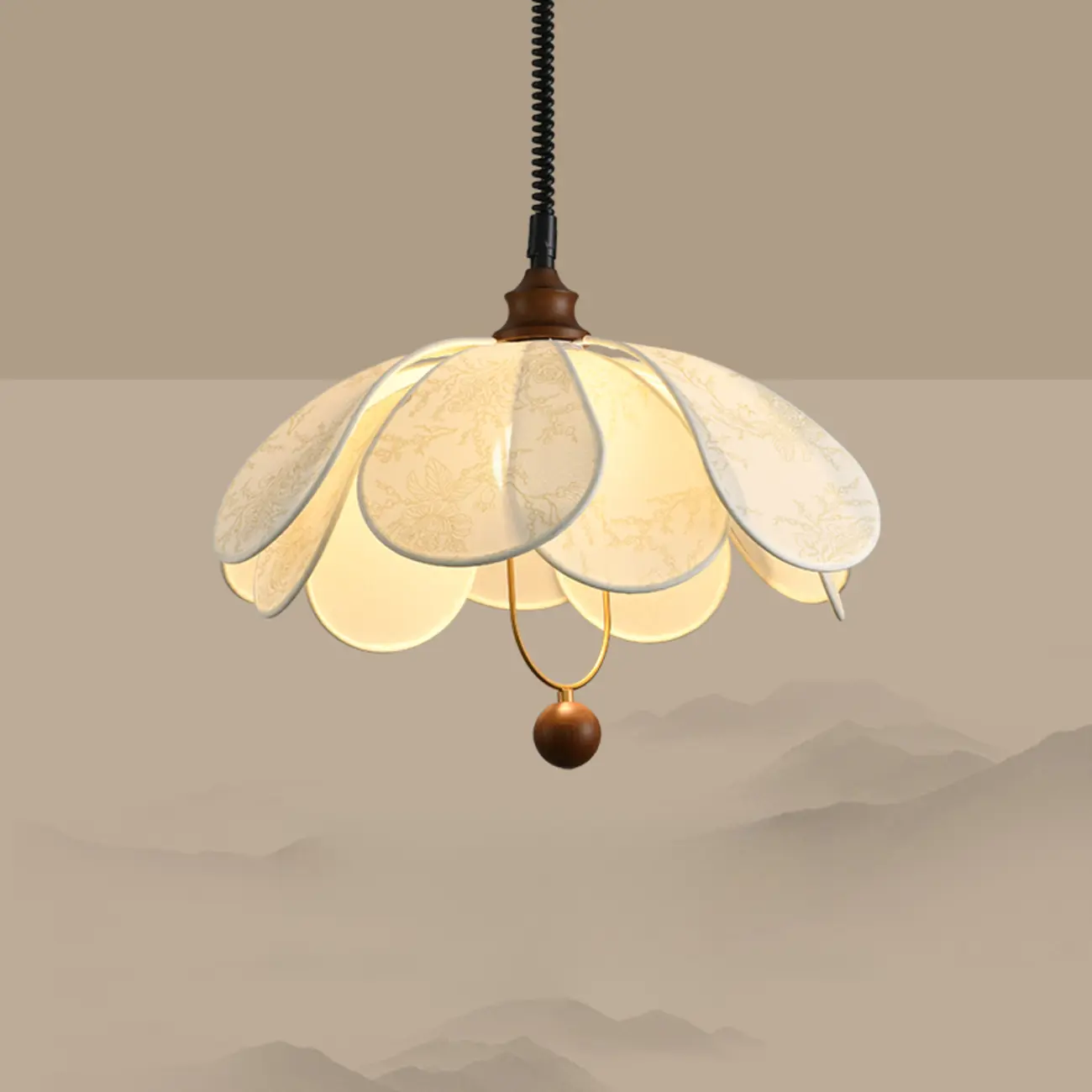 Art Deco Fabric Petal Blossom Hanging Pendant Light Fixture