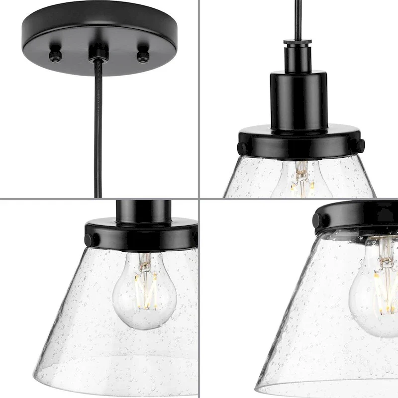 Hinton Collection One-Light Brushed Nickel Modern Farmhouse Pendant - 8 in x 8 in x 8.62 in
