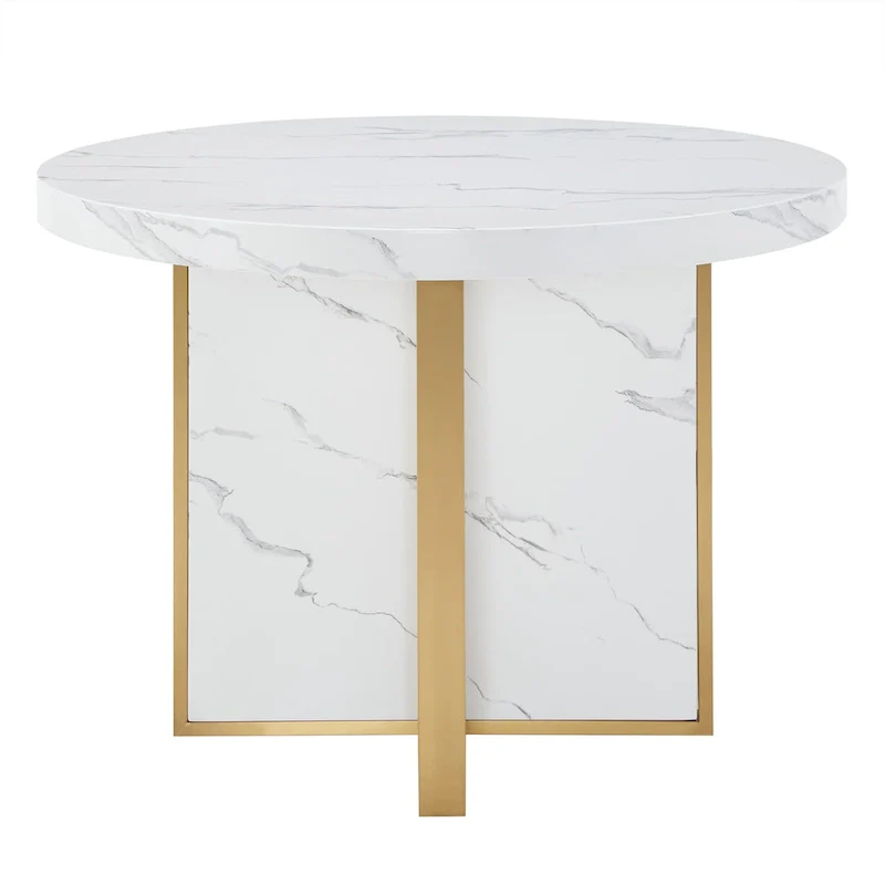 Saki 43 Wide Faux Marble Round Dining Table Set by iNSPIRE Q Modern