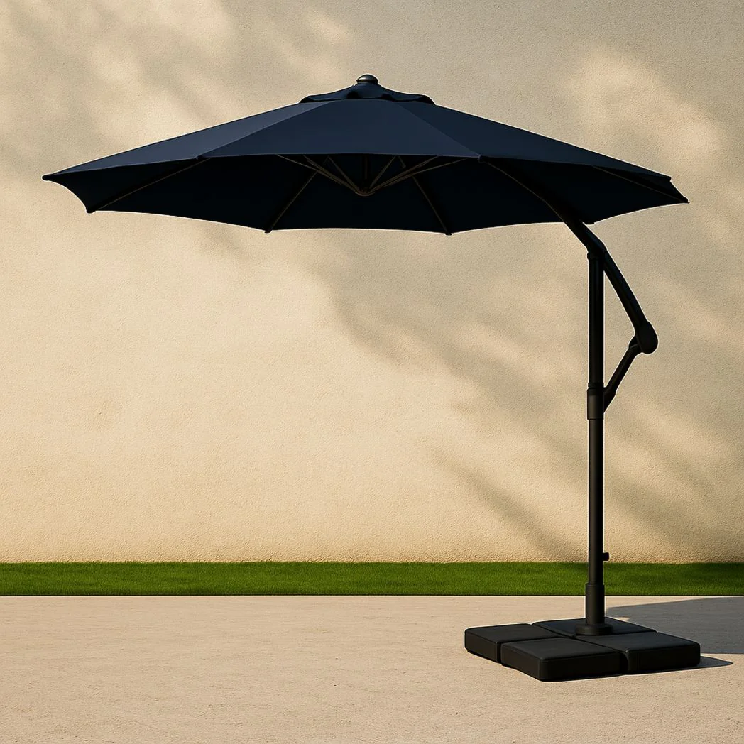 Parasol déporté rond en polyester et aluminium noir diamètre 300 cm