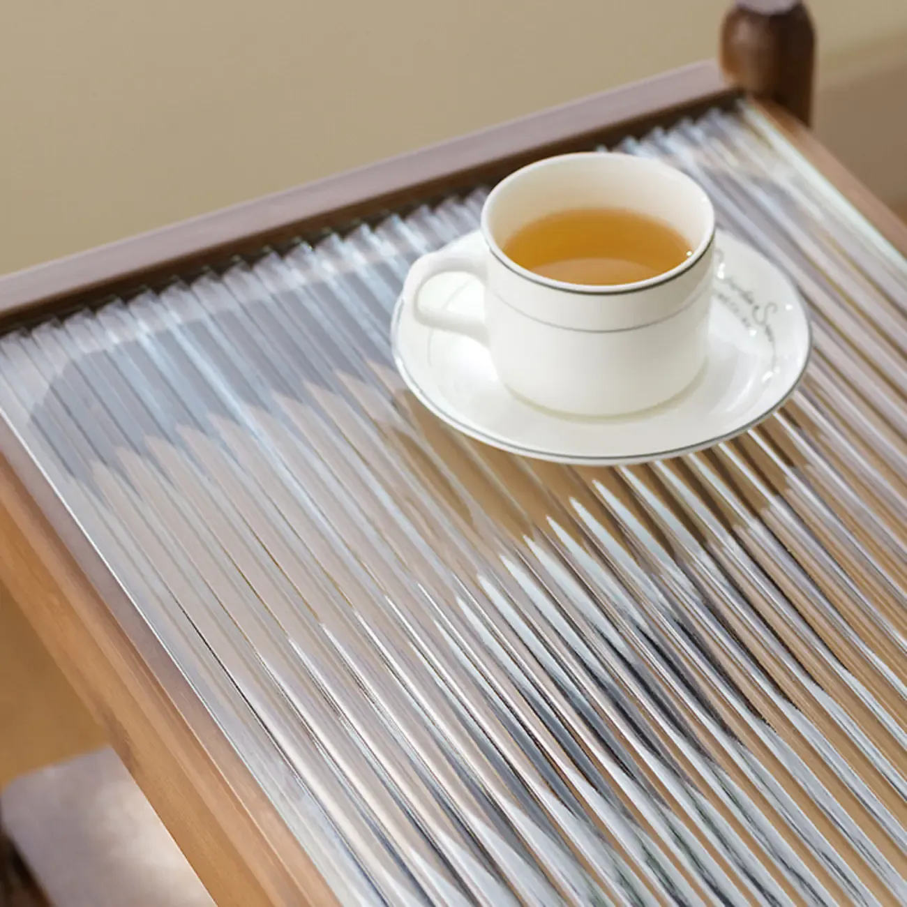 Rectangular Wide Nut-Brown Glass Top Side Table with Wheels