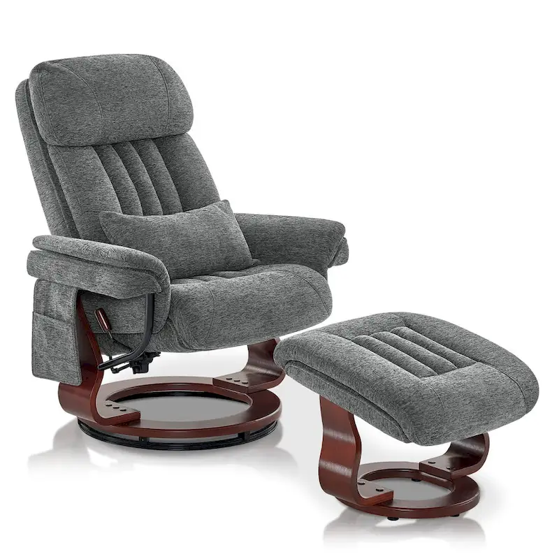 Swivel Recliner with Ottoman, Leisure Office Chair, Ergonomic Lounge chair, Chenille Fabric 4687