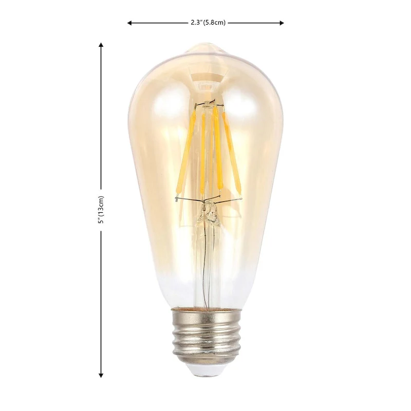 Industrial Non-Dimmable ST58-4W LED Edison Glass Bulbs with E26 Base, Warm White 2700K, Tinted Amber (Pack of 4) by JONATHAN Y