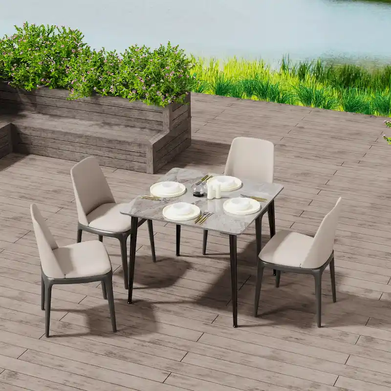 Modern Slate Kitchen Dining Table with Sintered Stone Top Metal Legs (Table Only) - 31.5x31.5x30 inch